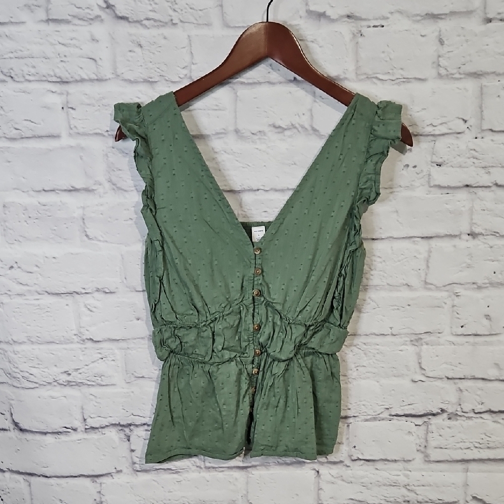 Old Navy Green Ruffle Sleeve Button-Front Blouse